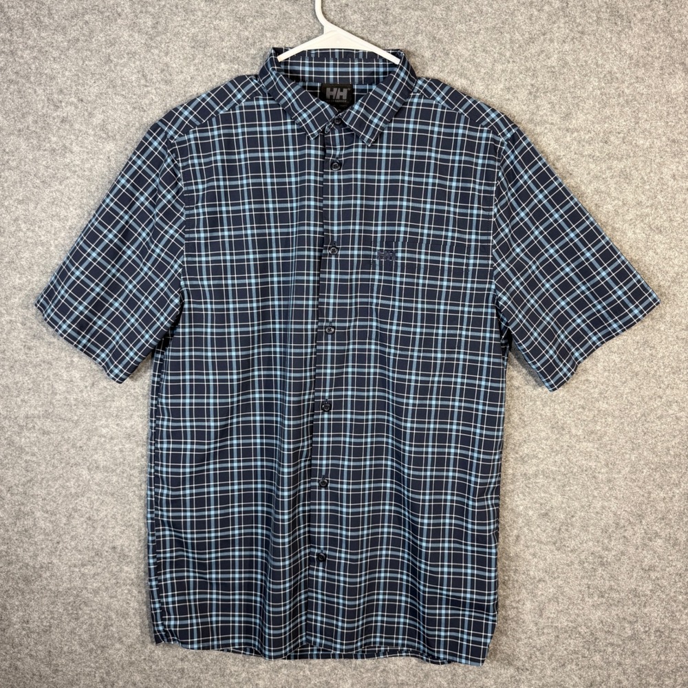 Helly Hansen Men's M Plaid Short Sleeve Button‎ Down Casual Shirt Blue